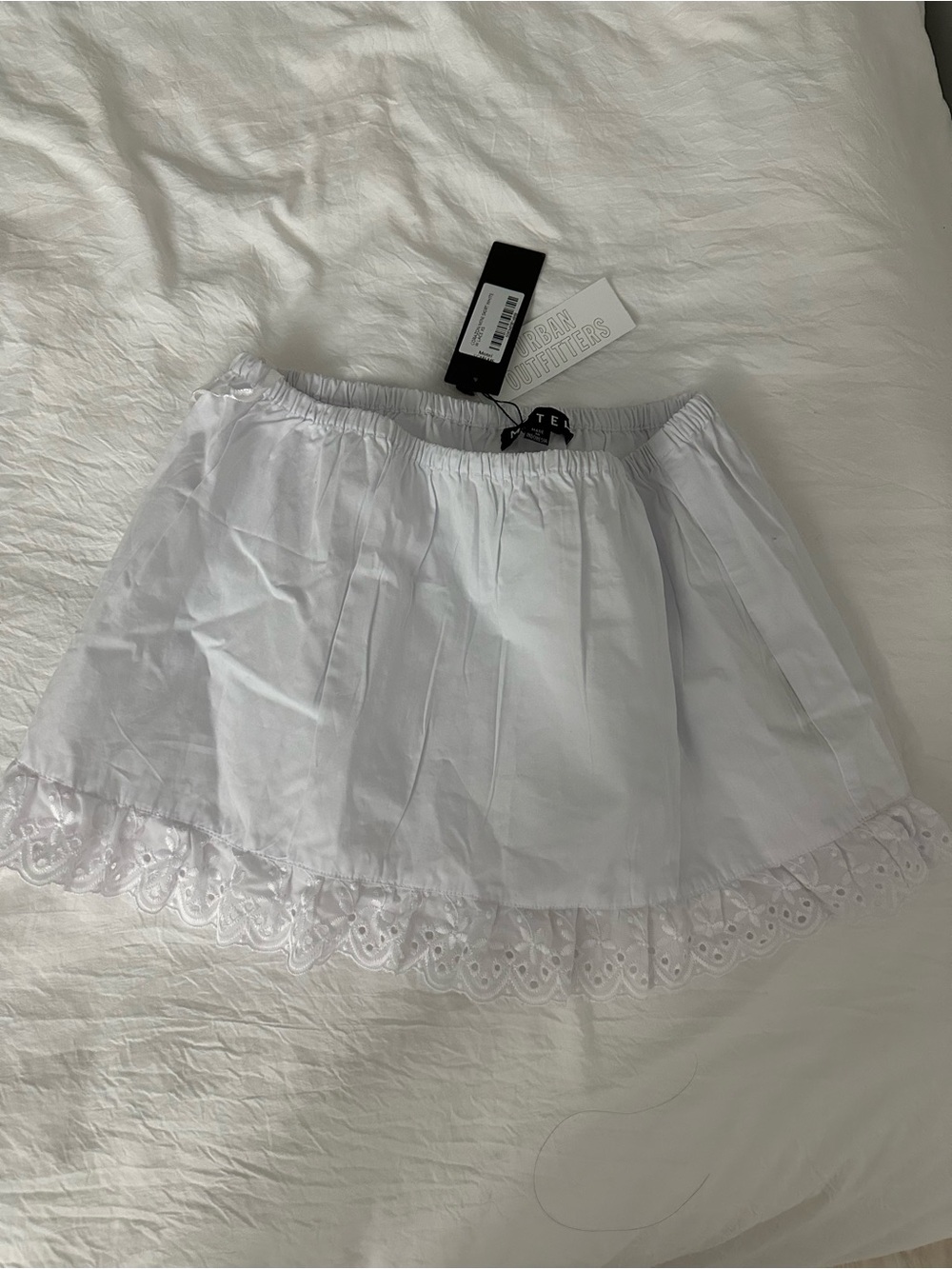 White Eyelet Trim Mini Skirt